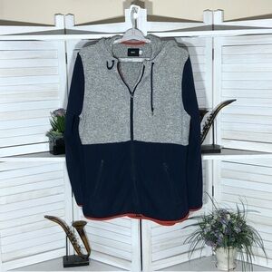 BDG Gray Blue Fleece Hooded Zip Sweatshirt Large